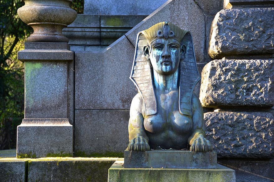 Sphinx, Tomb, Statue, Weathered, Cemetery, Mountain Cemetery, Heidelberg, Stone Sculpture, Stones