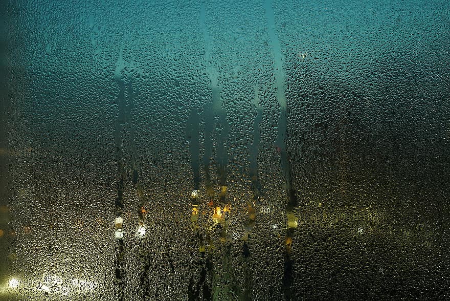 lietus pilieni, stikla logu, līst, rasas pilieni, pusnakts