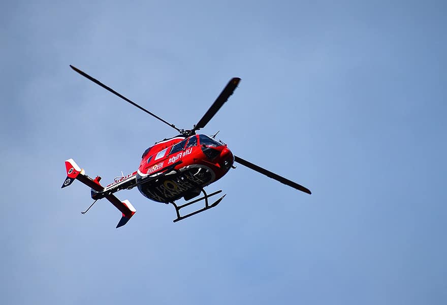 helicóptero, voar, céu, Helicóptero Lifeflight, emergência, resgatar, busca e resgate, hélice, aviação, vôo, helicóptero vermelho