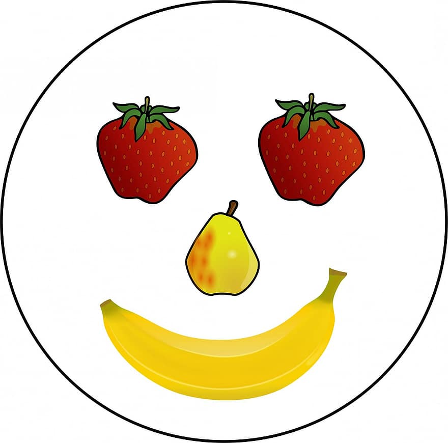 фрукти, обличчя, дитина, банан, посмішка, свіжий, їжа, зроблено, груша, ізольовані, полуниця
