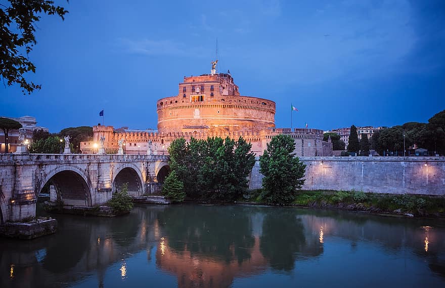 Roma, Castel Sant'angelo, İtalya, kale, tiber, akış, Antik, eski, turizm, seyahat etmek, şehir gezisi