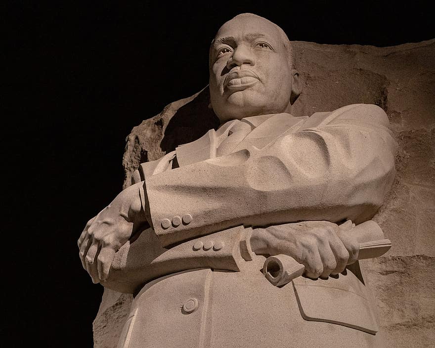 Martinas Liuteris Kingas, statula, paminklas, memorialas, vyrai, skulptūra, istorija, senas, religija, juoda ir balta, vienas asmuo