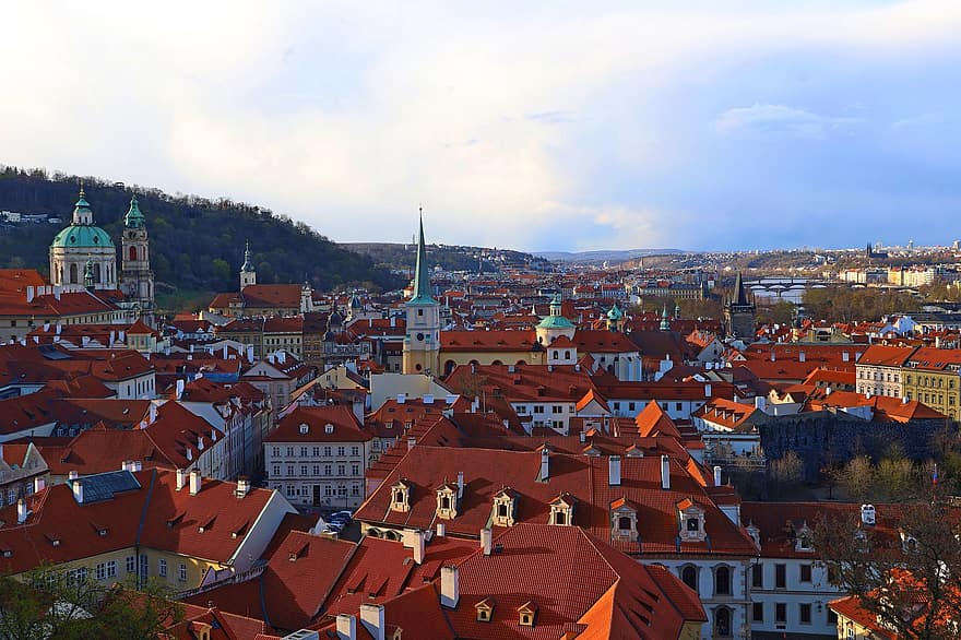 здания, город, Прага, крыши, башни, архитектура, городской пейзаж, городок, крыша, известное место, экстерьер здания