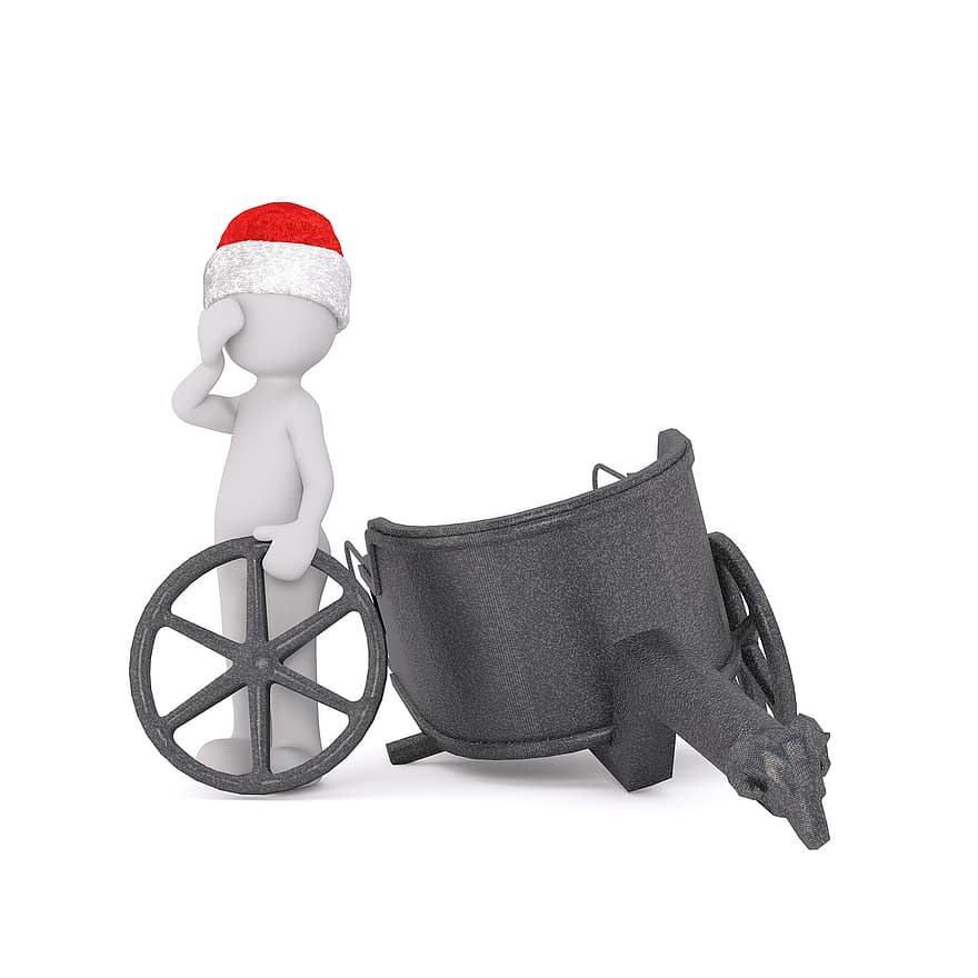 biały samiec, Model 3D, całe ciało, 3d santa hat, Boże Narodzenie, czapka Mikołaja, 3d, biały, odosobniony, Samochody autokarowe, kareta