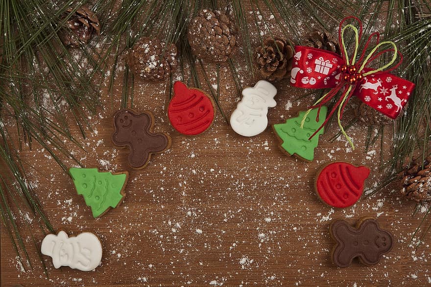 クッキー、甘い、マツ円錐形、松の木、新年、休日、楽しい、贈り物、デコレーション、お祝い、木材