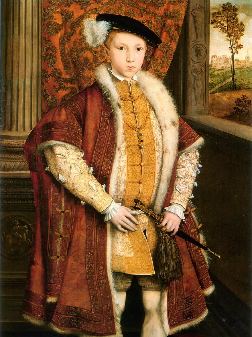 Prinz, Wales, 1540, Edward Vi, lila, Pelzmantel, Pelz, Malerei, edel