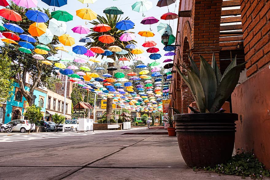 paraguas, pueblo magico, metepec, mexico, colores, persona, turismo