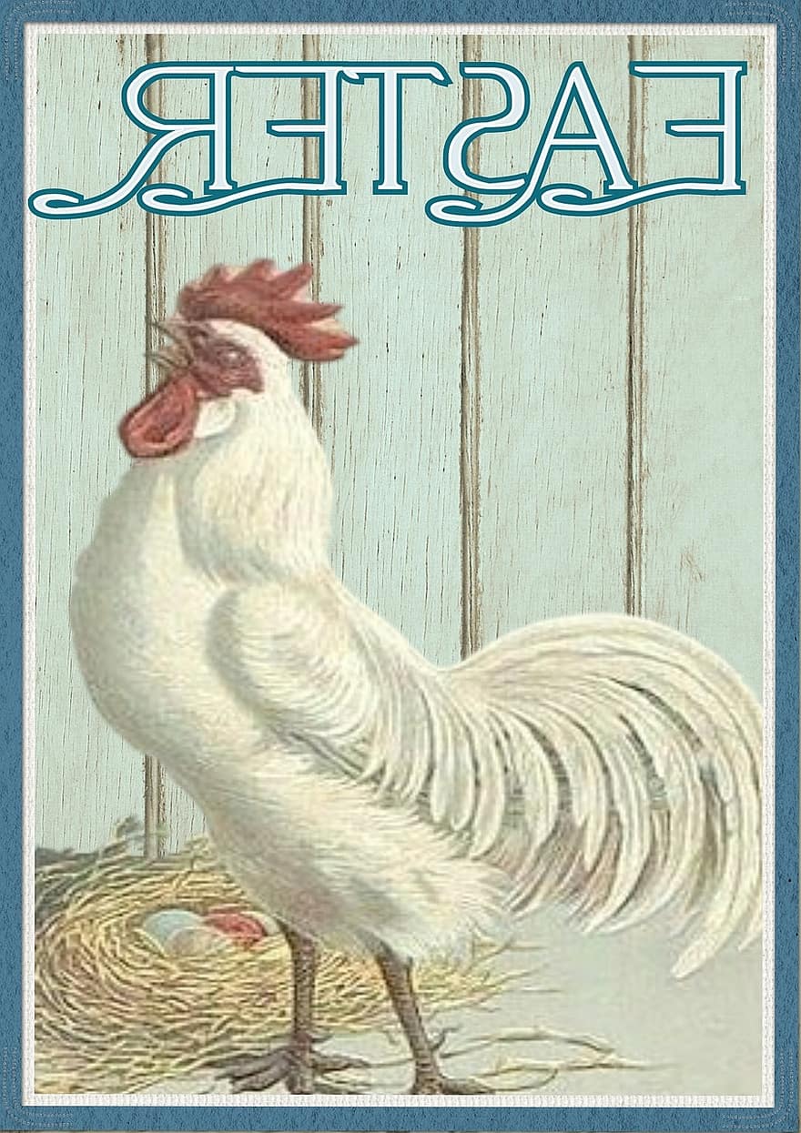 Easter, Happy, Greeting, Poster, Vintage, Chicken, Background, Wooden, Romantic, Nature, Design
