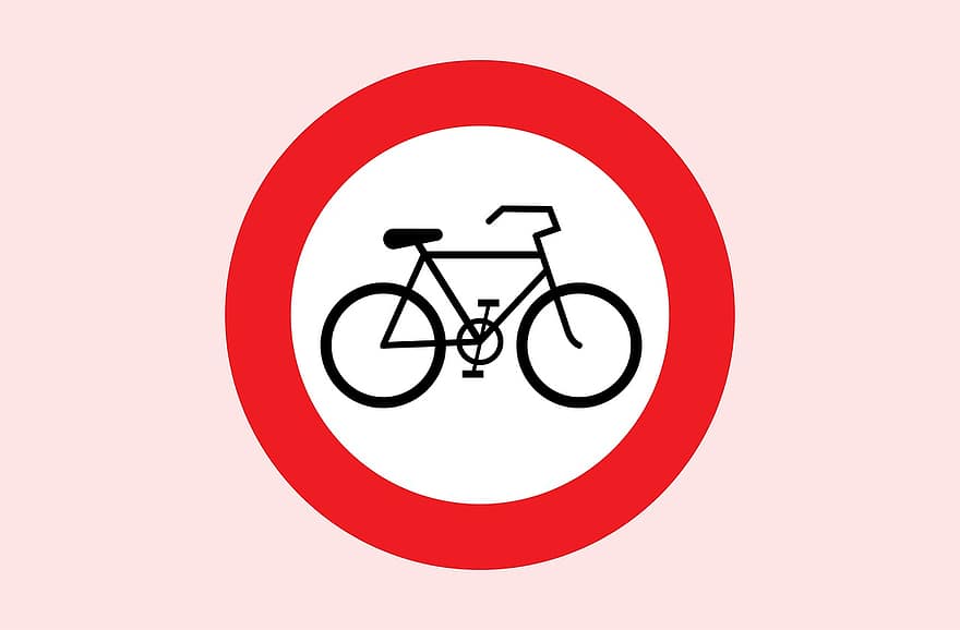 uppmärksamhet, varning, förbjuden, inte tillåtet, cykel, väg, skylt