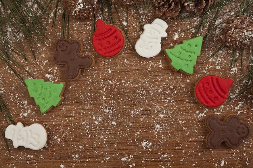 cookies, flocs de neu, regal, any nou, pi, dolç, festa, diversió, neu, cookie, decoració