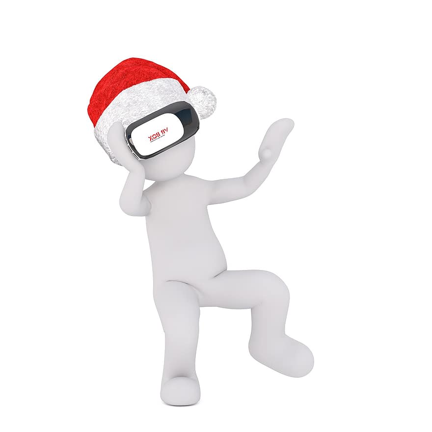 jul, vit manlig, hela kroppen, santa hatt, 3d modell, virtuell verklighet, vr, 3d, glasögon, virtuell, simulering