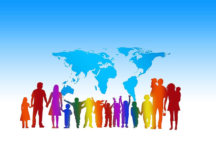 Crowd, Human, Continents, World, Earth, Globe, Together, Silhouettes, Personal, Group Of People, Group