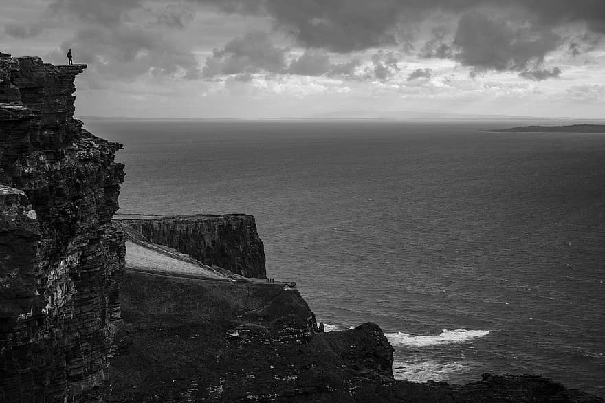 acantilados de Moher, acantilados, Irlanda, paisaje, marina, en blanco y negro, monocromo