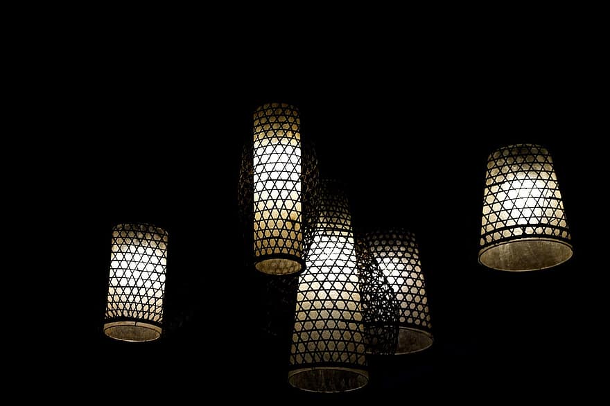 des lanternes, lumières, nuit, décoration, Lampes de nuit, lampes suspendues, soir, lampe électrique, matériel d'éclairage, lanterne, illuminé