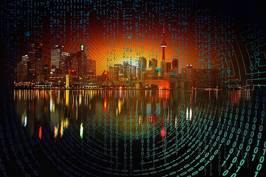 binär kod, digitalisering, stad, stadsbild, binär, null, Intelligent hem, automatisering