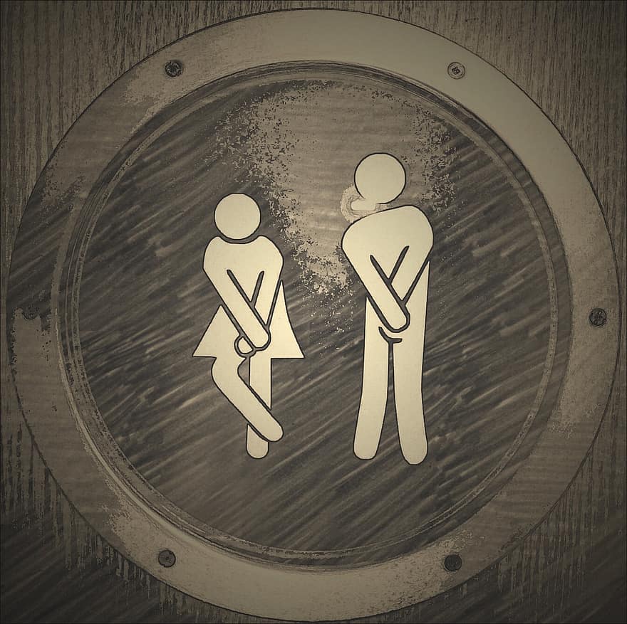 tuvalet, umumi tuvalet, sevimli, komik, Kadın, adam, kalkan