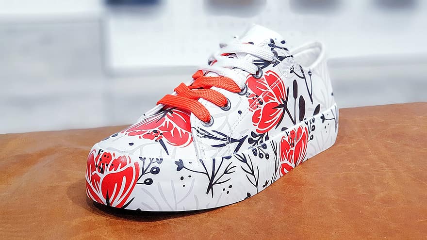 chaussure, baskets, floral, rouge