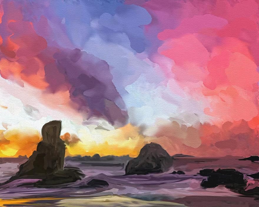abstrakcyjny, ocean, niebo, zachód słońca, abstrakcyjny charakter, woda, Projekt kreatywny, kolorowy, Natura, sztuka, Sztuka cyfrowa