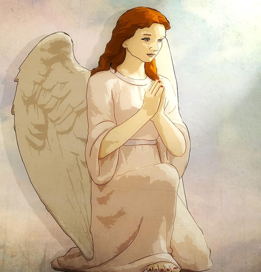 ангел, малювання, Вінтаж, релігія, жінка, молитися, Коричневий молитися, Коричневий ангел