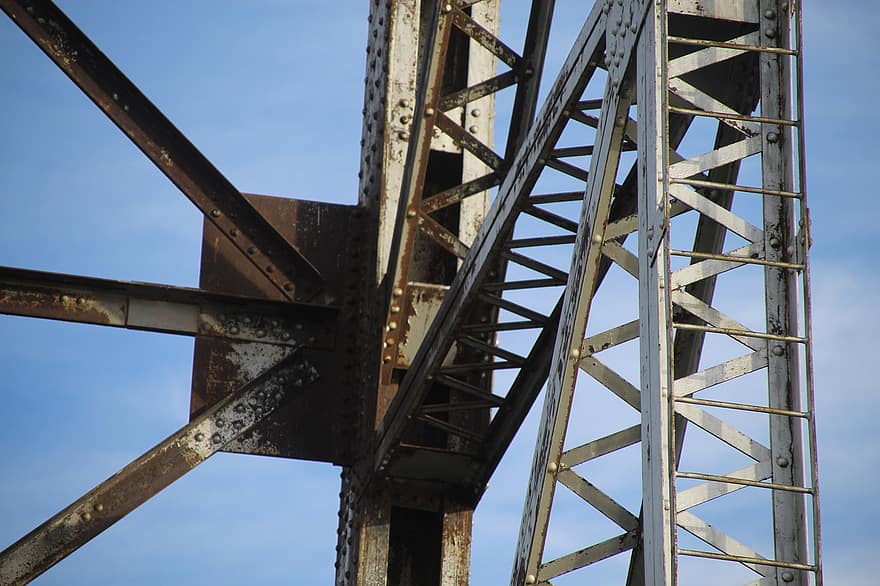 Bridge, Rust, Steel, Sky, Bolts, Old, River, construction industry, architecture, metal, industry