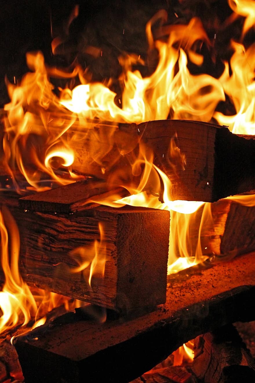 火災、火炎、木材、薪、燃やす、熱