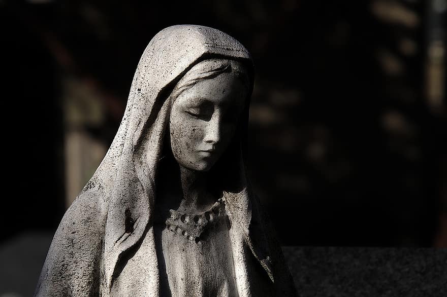 Virgin Mary, Statue, Cemetery, Christianity, Faith, Religion, Woman, Female
