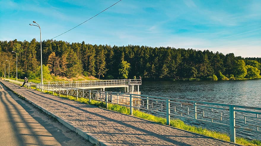 River, Bridge, Forest, Nature, Road, Summer, Chernihiv, water, landscape, blue, tree