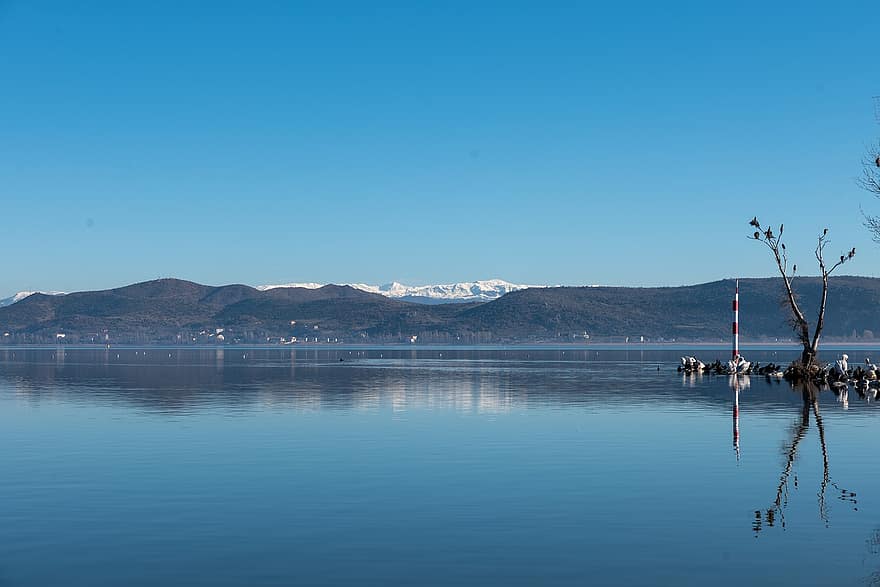 kastoria, llac, Grècia, naturalesa, muntanya, fons de pantalla, aigua, blau, paisatge, estiu, reflexió