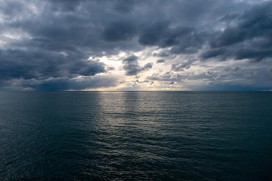 海、地平線、自然、雲、空、水、海洋、風景、海景、黒海、青