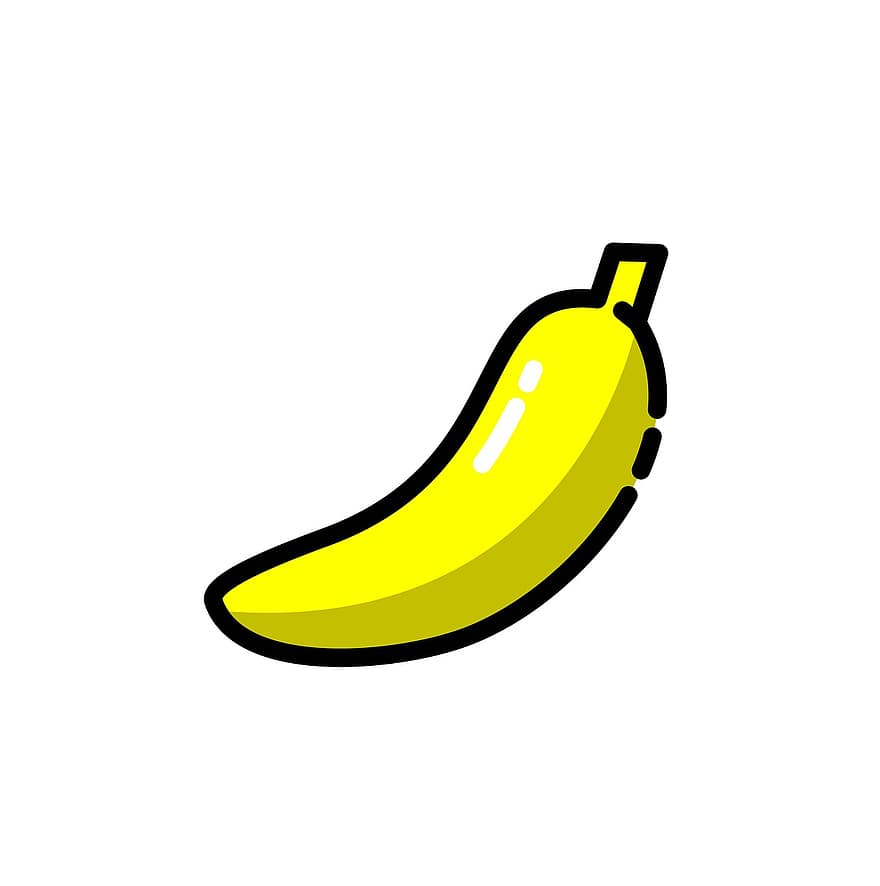 banaan, fruit, icoon, voedsel, moderne stijl, spotprent, gele banaan, Banaan Icoon, Leuke banaan, Fruitpictogram, Mbe-stijl