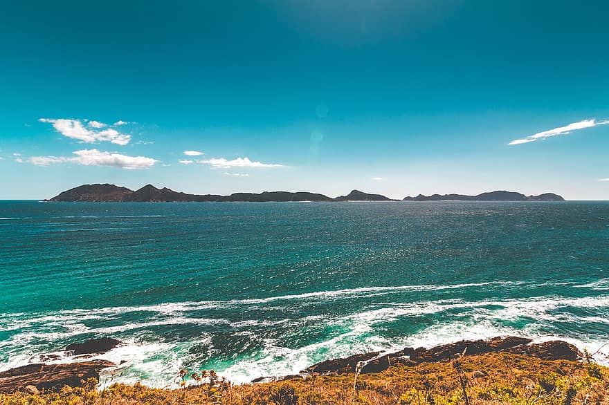 øer, tikker, Galicien, ocean, hav, himmel, ø, landskab, natur, vandet, costa