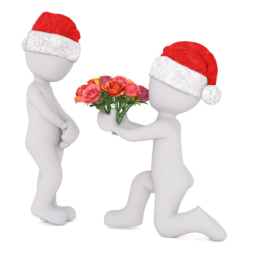 白人男性、3Dモデル、全身、3 dサンタ帽子、クリスマス、サンタの帽子、3D、白、孤立した、要求、結婚の申し込み