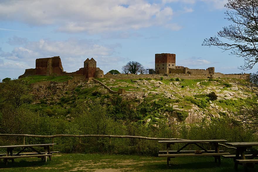 fortaleza, ruína, histórico, martelo, Bornholm, história, velho, arquitetura, lugar famoso, ruína antiga, panorama