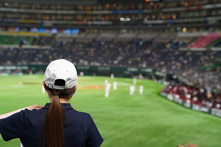 Baseball, Ballpark, Game, Girl, Cap, Lady, sport, competitive sport, athlete, playing field, competition