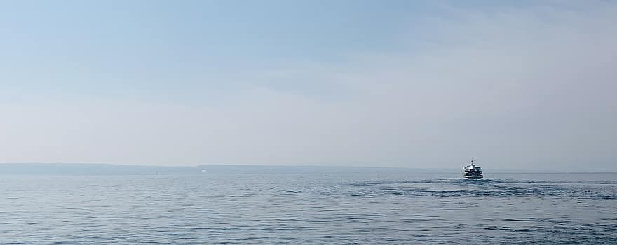 lago di Costanza, nave, orizzonte, lago, Europa, acqua, blu, nave nautica, onda, costa, spedizione