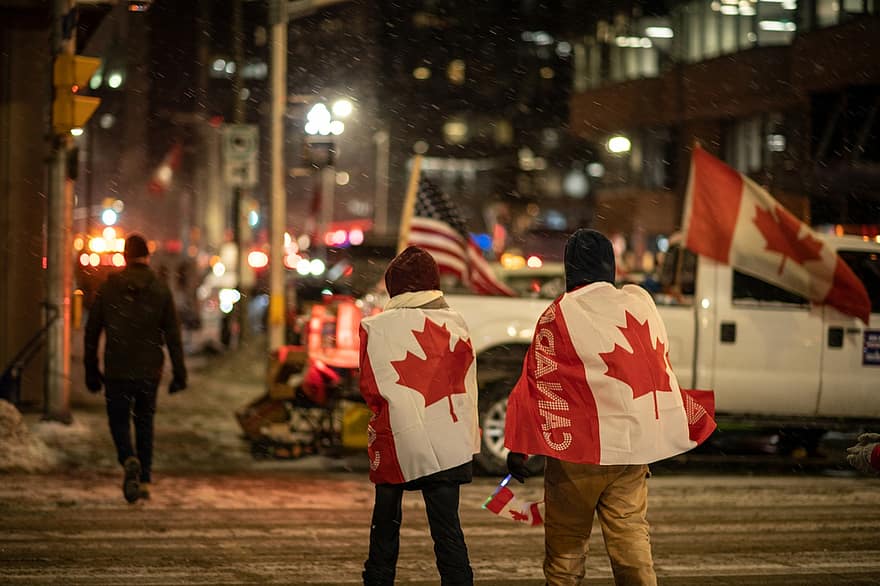 Canadà, protesta, país, carrer, ciutat, urbà, camions, comboi, ottawa, dom Convoy, hivern