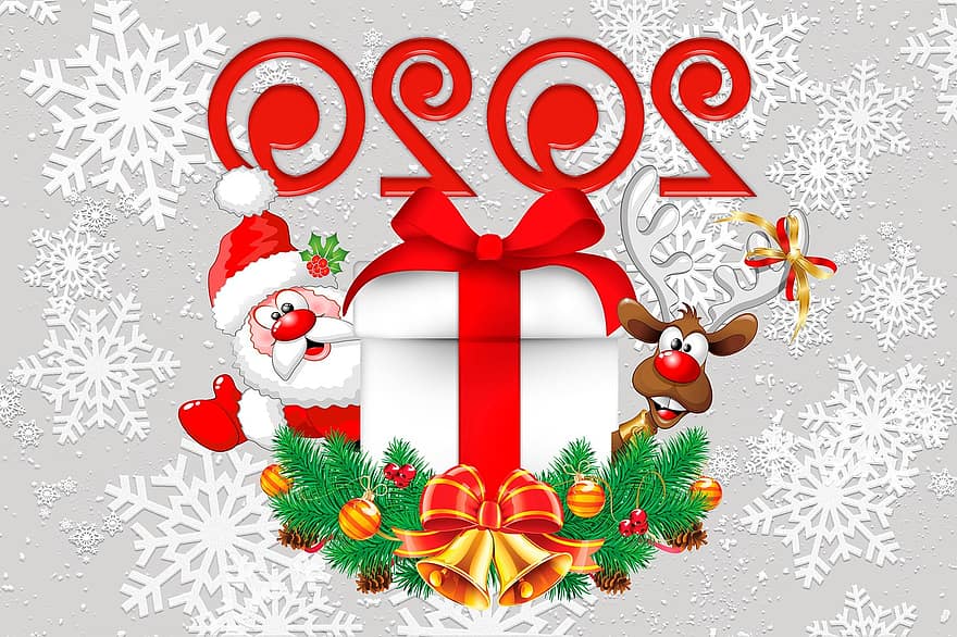 nytårsaften, santa, jul, vinter, år, postkort, helligdage, gave, frost, nuttet, sjov