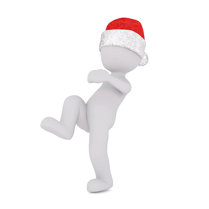 Vánoce, bílý samec, plné tělo, klobouk santa, 3D model, postava, izolovaný, hip hop, styl, tanec, hnutí