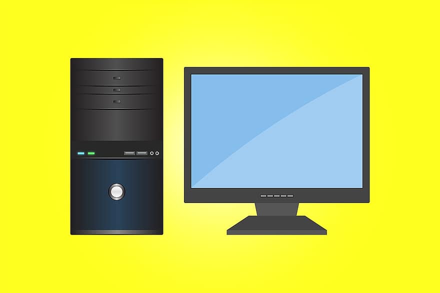 Computer, Pc, Cpu, Technology, Screen, Desktop, Monitor, Display, Information, Yellow Computer, Yellow Technology