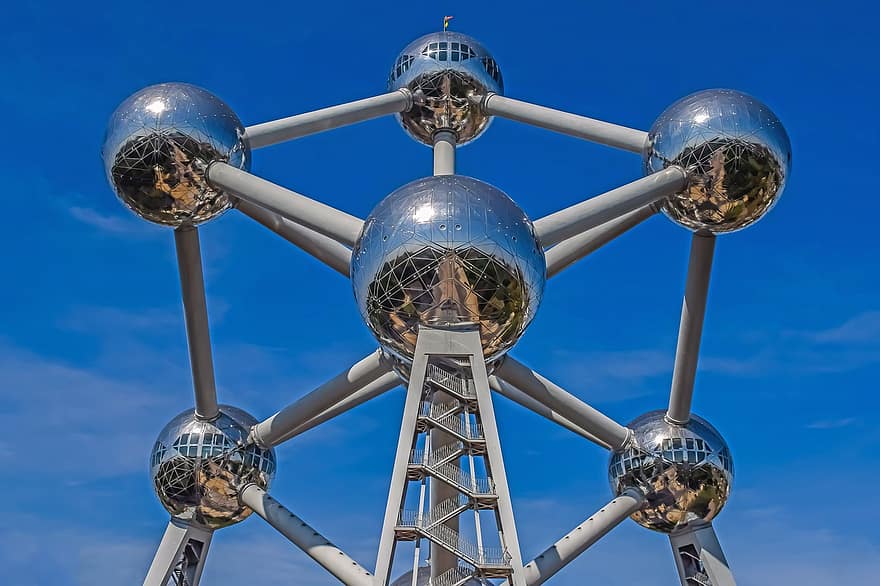 atomium, edificio, esfera, bola, atracción, Bruselas, viaje, punto de referencia, átomo, arquitectura, Bélgica