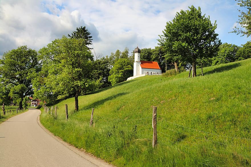 Church, Tower, Onion Dome, Trees, Meadow, Egglburgersee, Ebersberg, Bavaria, Idyllic, Scenic, Rural
