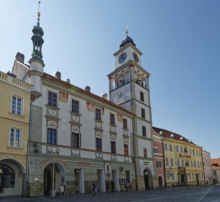 Tsjekkisk Republikk, bygget, Třeboň, by, historiske sentrum, historisk, rådhus, bygning, torget, bohemia, sørbohemia