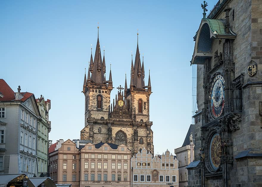 Prague, Czech Republic, Europe, Capital City, Praha, Historic Center, Building, Architecture, Townhouses, Old Town Square, Church