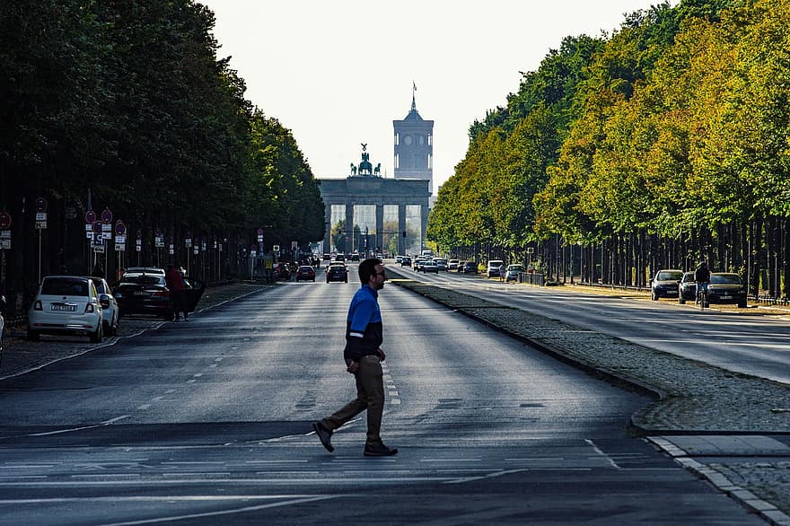 Berlin, Road, City, Brandenburg Gate, Landmark, men, city life, architecture, walking, famous place, travel