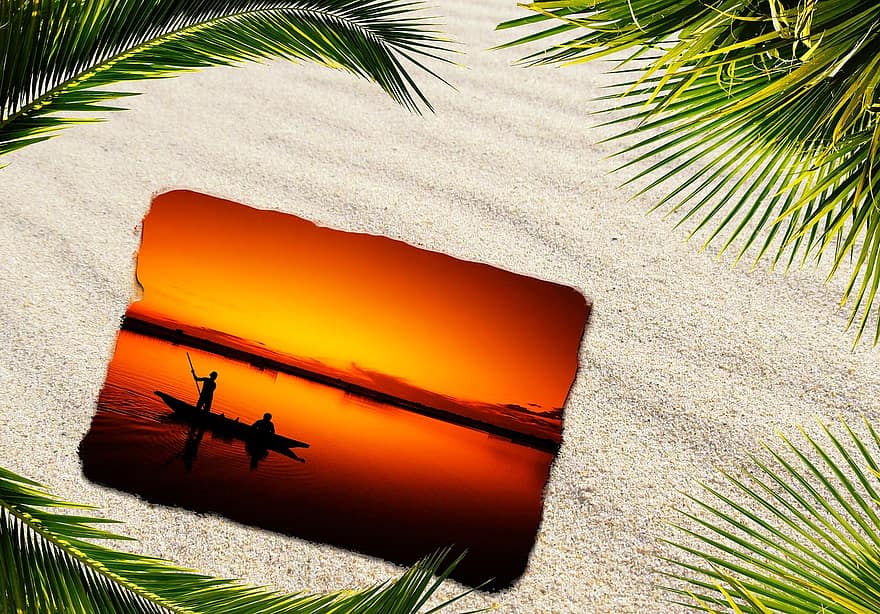 baggrundsbillede, sand, rejse, lykønskningskort, solnedgang, caribbean