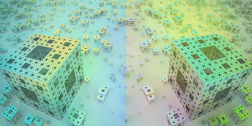 Cubes, Mirror, Reflection, Cool, Bright, Scene, Fractal, Particles, Distribution, Composition, Mirrored