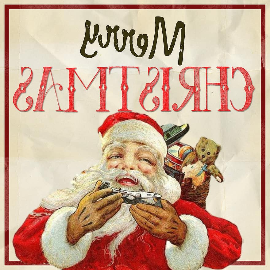 Merry, Christmas, Vintage, Santa, Santa Clause, Presents, Beard, Card, Xmas, Greeting, Design