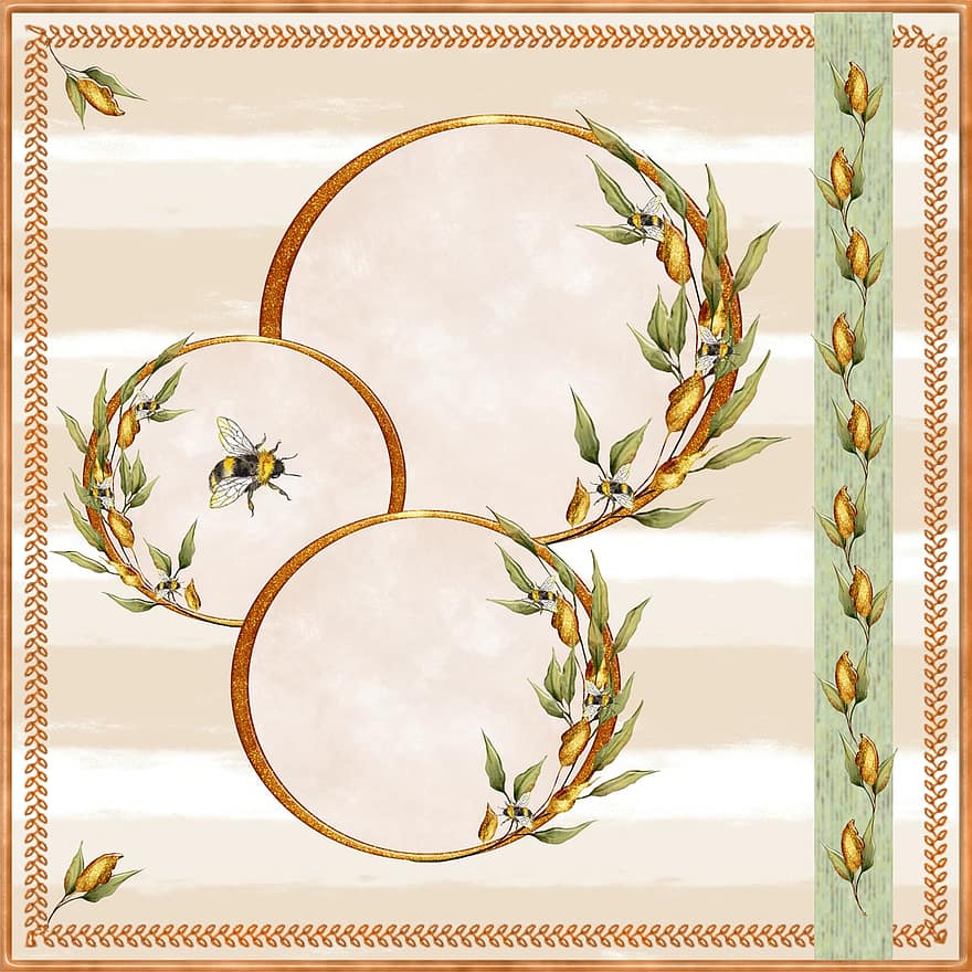 Frame, Border, Square, Circles, Bee, Flowers, Stitch, Page, Layout, Scrapbook, Decorative