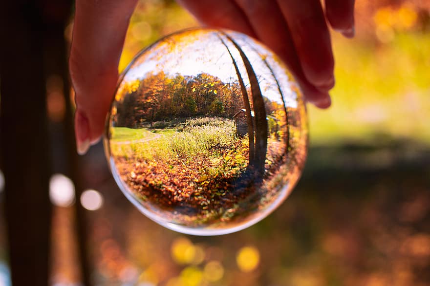 sphere, glass, nature, ball, crystal, sky, globe, background, landscape, natural, reflection