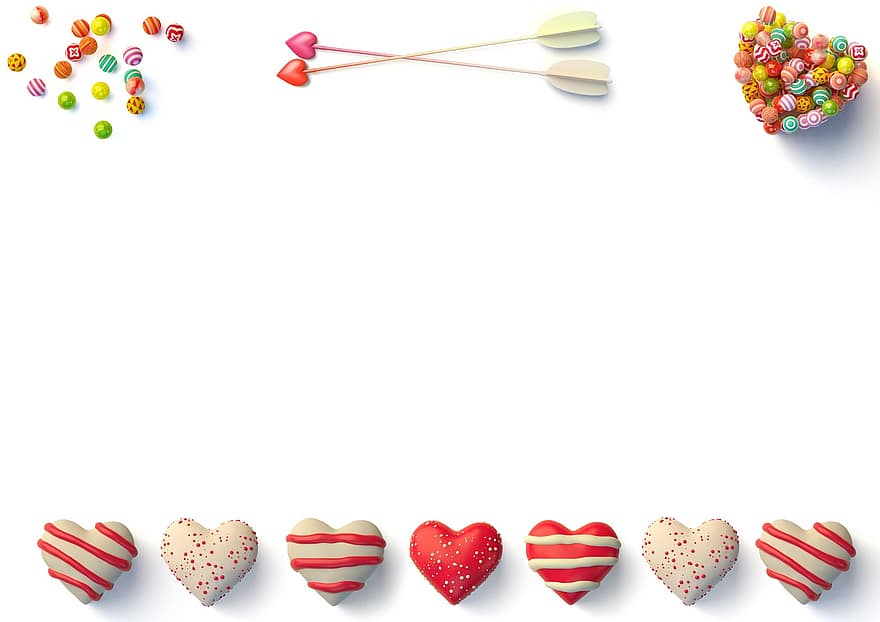 Hearts, Sweets, Blank, White Background, Empty, Love, Valentine, Romantic, Romance, Happiness, Emotion